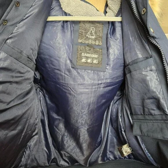 Navy Blue Awaknd Land Heavy Coat Mens Size Large - Picture 3 of 5